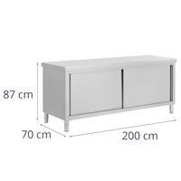 Royal Catering Onderkast van roestvrij staal met dubbele opening, eco, 200 x 70 cm, 500 kg, keukenkast, onderkast met werkblad, onderkast van roestvrij staal - thumbnail
