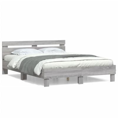 Bedframe met hoofdeinde bewerkt hout grijs sonoma 140x190 cm
