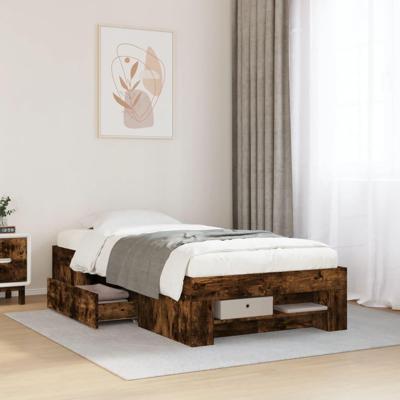 Bedframe zonder matras hout gerookt eikenkleurig 75x190 cm Bedframe zonder matras hout gerookt eikenkleurig 75x190 cm