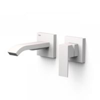 Wastafelmengkraan Inbouw Tres Cuadro Exclusive 2 Delen Korte Licht Gebogen Uitloop en Korte Hendel Mat Wit - thumbnail