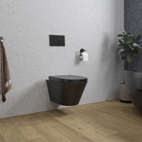 Wiesbaden Wandcloset Stereo Rimless Met Vesta Toiletzitting Mat Zwart - thumbnail