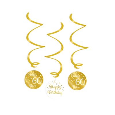 Hangdecoratie Swirls 60 Jaar Goud/Wit (3st)