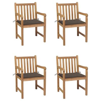 Tuinstoelen 4 st met taupe kussens massief teakhout