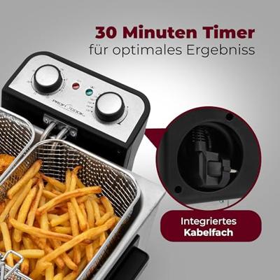 Profi Cook PC-FR1038 Friteuse met dubbele koudezone 5 l 3000 W Timerfunctie, Met handmatige temperatuursinstelling RVS Profi Cook PC-FR1038 Friteuse met dubbele koudezone 5 l 3000 W Timerfunctie, Met handmatige temperatuursinstelling RVS