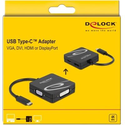 Delock USB 2.0 Adapter [1x USB-C stekker - 1x VGA-bus, DVI-bus 24+5-polig, HDMI-bus, DisplayPort bus] 63129