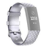 By Qubix - Compatible met Fitbit Charge 3 - Fitbit Charge 4 siliconen diamant pattern bandje - Maat: Large - Zilver - Compatible fitbit bandje - thumbnail