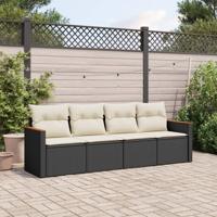 5-delige Loungeset met kussens poly rattan zwart - thumbnail