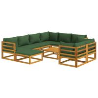 10-delige Loungeset met groene kussens massief hout - thumbnail