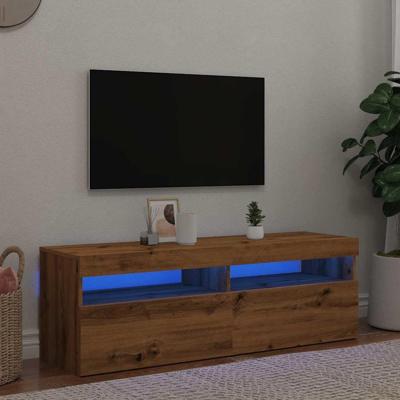 Tv-meubel met LED 120x35x40 cm bewerkt hout artisanaal eiken