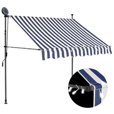 Luifel handmatig uitschuifbaar met LED 150 cm blauw en wit