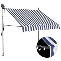 Luifel handmatig uitschuifbaar met LED 150 cm blauw en wit - thumbnail