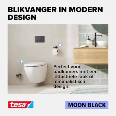 tesa 40566-00000-00 MOON BLACK Tandenborstelbeker Lijm Zwart (mat), Glas gesatineerd