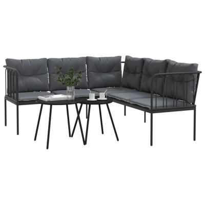 Loungeset met kussens staal en textileen zwart - thumbnail