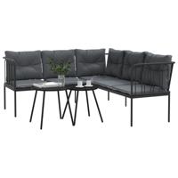 Loungeset met kussens staal en textileen zwart - thumbnail