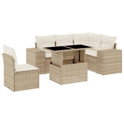 6-delige Loungeset met kussens poly rattan beige - thumbnail
