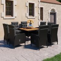 9-delige Tuinset poly rattan en acaciahout zwart - thumbnail