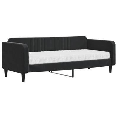 Slaapbank met matras 100x200 cm fluweel zwart - thumbnail