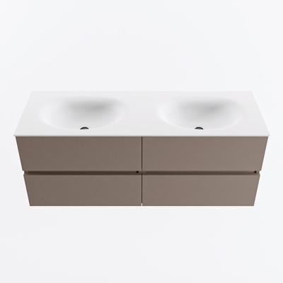 MONDIAZ VICA 130cm badmeubel onderkast Smoke 4 lades. Wastafel MOON dubbel zonder kraangat, kleur Talc.