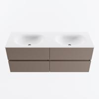 MONDIAZ VICA 130cm badmeubel onderkast Smoke 4 lades. Wastafel MOON dubbel zonder kraangat, kleur Talc. - thumbnail