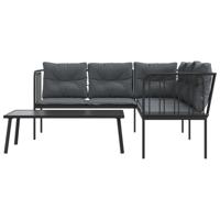 Loungeset met kussens staal en textileen zwart - thumbnail