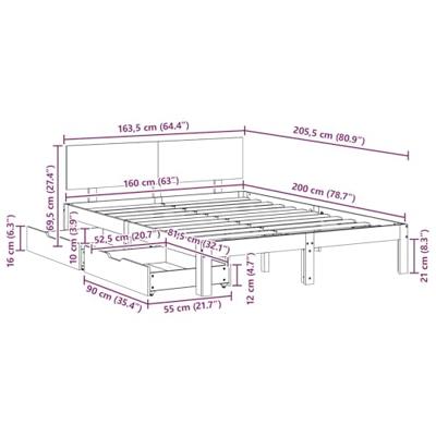 Bedframe met hoofdeinde 3 pcs Wasbruin Massief Vurenhout