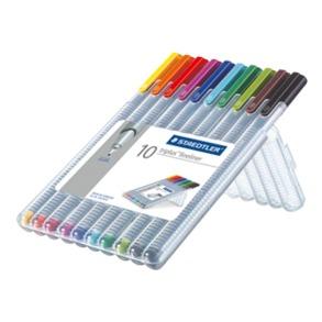 Staedtler fineliner Triplus geassorteerde kleuren, opstelbare box met 10 stuks
