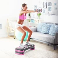 REBEL ACTIVE Step voor aerobics en fitnessoefeningen, 3 niveaus, grijs-paars - thumbnail