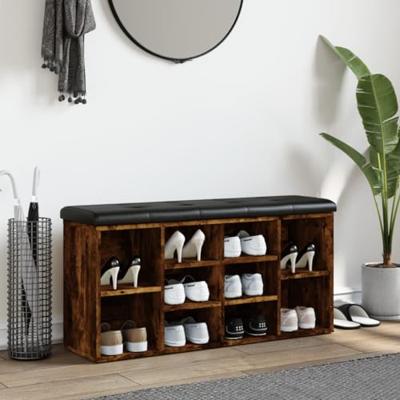 Schoenenbank 102x32x50 cm bewerkt hout gerookt eikenkleurig Schoenenbank 102x32x50 cm bewerkt hout gerookt eikenkleurig