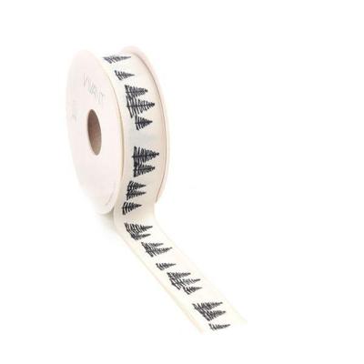 Kerst Lint woven FIR 25mm x 15 meter ivoor