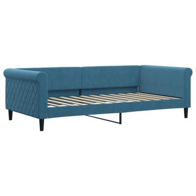 Slaapbank met onderschuifbed 100x200 cm fluweel blauw