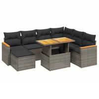 8-delige Loungeset met kussens poly rattan grijs - thumbnail