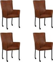 Set van 4 Cognac leren moderne eetkamerstoelen Deal - met armleuning poot vierkant zwart met wiel - Granada leer Savannah (cognac leer) - thumbnail