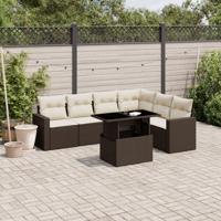 7-delige Loungeset met kussens poly rattan bruin - thumbnail