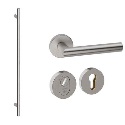 Hardbrass Voordeurset rond 3-delig met XL-greep 1900mm SKG3 met kerntrekbeveiliging - RVS