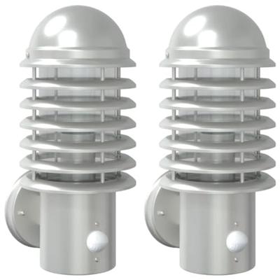 Buitenwandlampen 2 st met sensors roestvrij staal zilverkleurig Buitenwandlampen 2 st met sensors roestvrij staal zilverkleurig