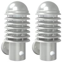 Buitenwandlampen 2 st met sensors roestvrij staal zilverkleurig - thumbnail