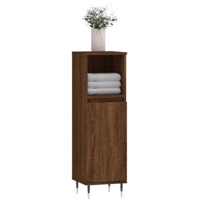 Badkamerkast 30x30x100 cm bewerkt hout bruin eikenkleur