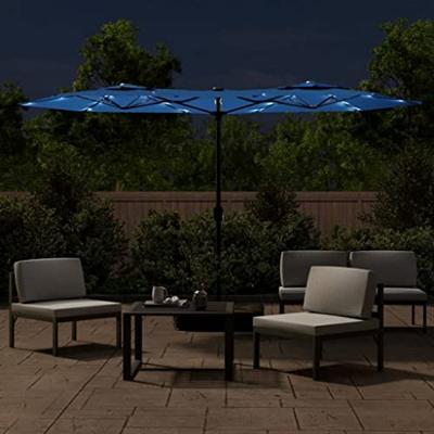 Parasol dubbel met LED's 316x240 cm azuurblauw Parasol dubbel met LED's 316x240 cm azuurblauw