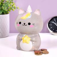Coin bank Kawaii Starry gray ceramic - thumbnail