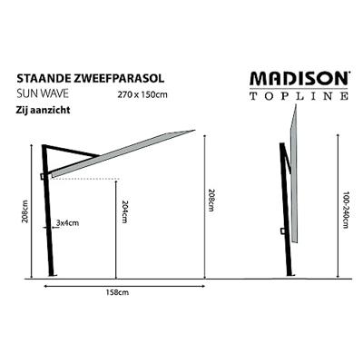 Madison balkonparasol sun wave 270x150 cm steenrood