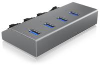 ICY BOX IB-Hub1405 4-voudige USB 3.0 hub en oplader, aan-/uitschakelaar voor elke poort, voeding (5V/4A), aluminium, oplaadstandaard BC 1.2, grijs - thumbnail