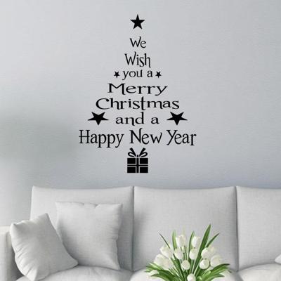 Zegen kerstboom woonkamer venster glazen deur verwisselbare kerst muur sticker Decoretion (zwart)