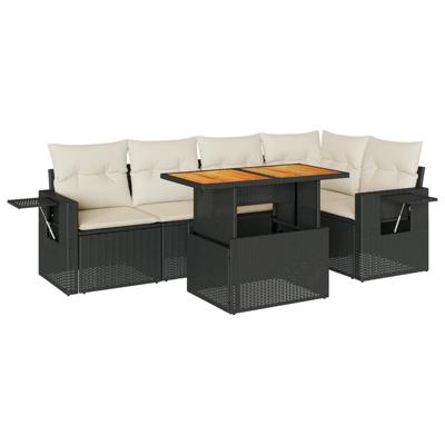 6-delige Loungeset met kussens poly rattan zwart - thumbnail