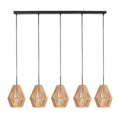 Steinhauer Hanglamp 5-lichts rechtRopex met rotan kappen - 4531ZW