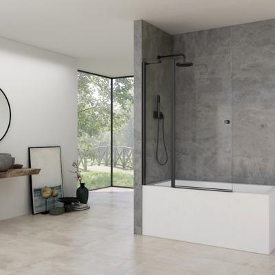 Badwand Van Rijn ST02 Klapwand + Vaste Wand 120x150 cm Helder Glas 6 mm Zwart van Rijn