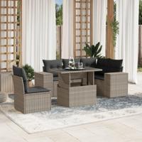 6-delige Loungeset met kussens poly rattan lichtgrijs - thumbnail