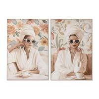 Canvas Home ESPRIT Geel Blauw Wit Beige polyestyreen Canvas Scandinavisch 82 x 3,5 x 122 cm (2 Stuks) - thumbnail