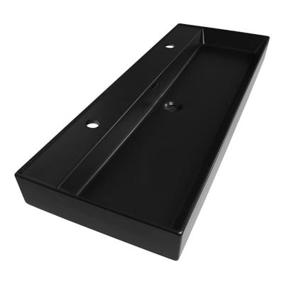 Brauer Lunar Wastafel - 120 cm - met 1 Spoelbak en 2 Kraangaten - Keramiek Mat Zwart