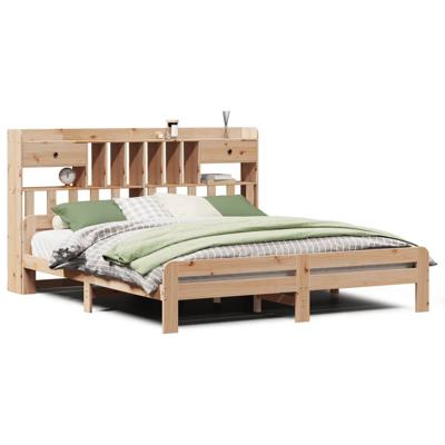 Bed met boekenkast zonder matras grenenhout wasbruin 150x200 cm - thumbnail