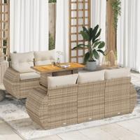 6-delige Loungeset met kussens poly rattan beige - thumbnail
